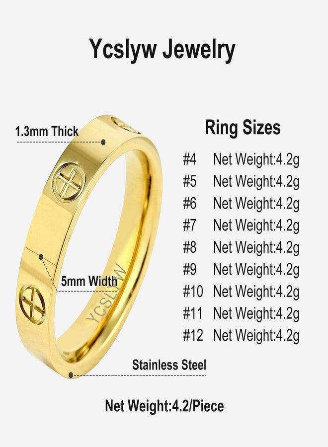 YCSLYW Ladies Stainless Steel Ring - Golden High Polish Wedding Jewelry for Women. Sizes 5-10 - Image 2